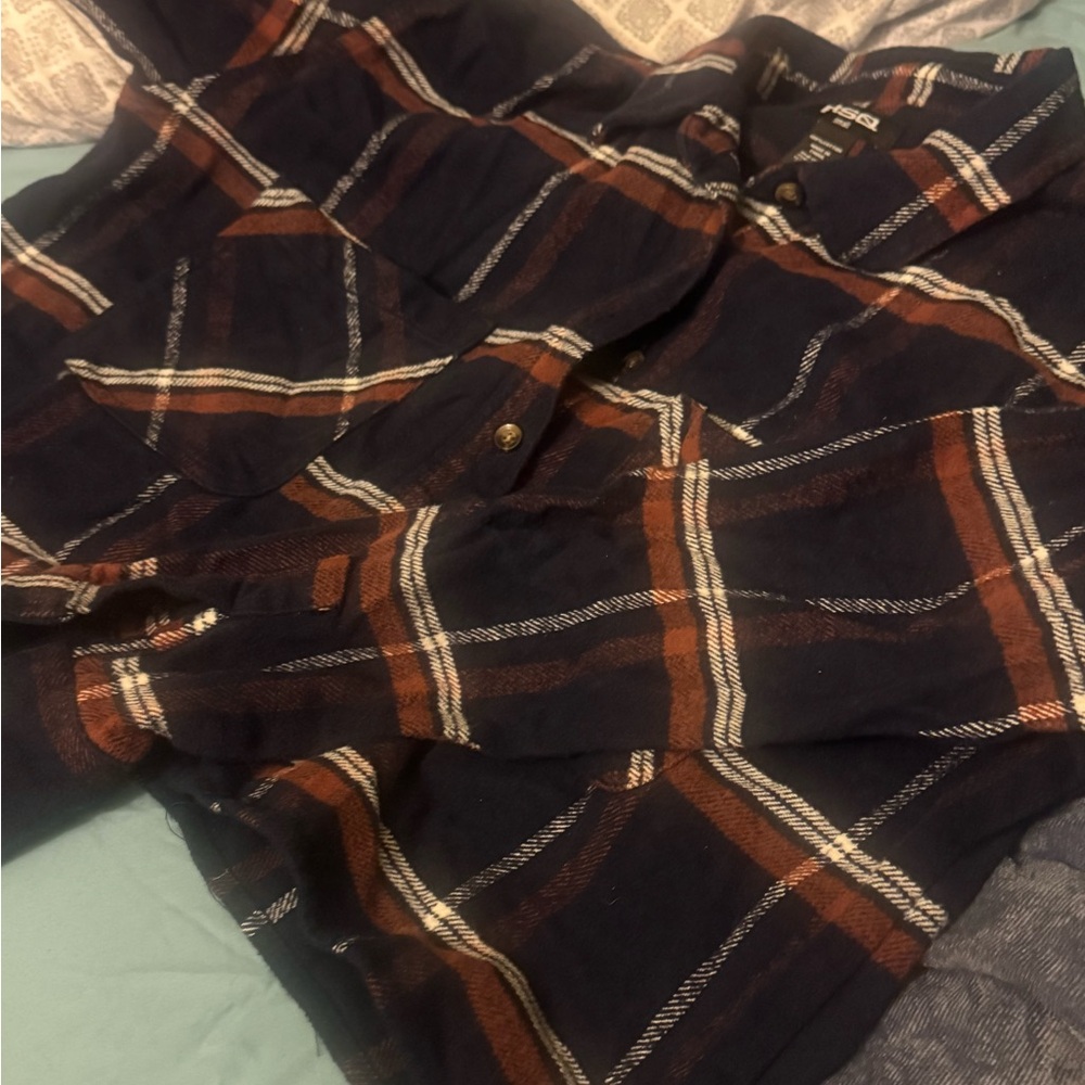 RSQ Navy and Rust Plaid Shirt - Picture 9 of 12